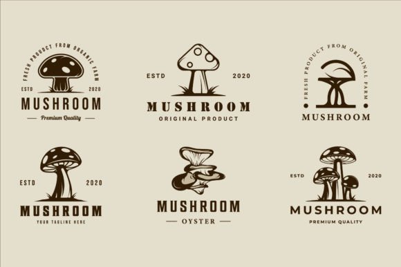 Set of Mushroom Logo Vector Vintage Graphics & Logos